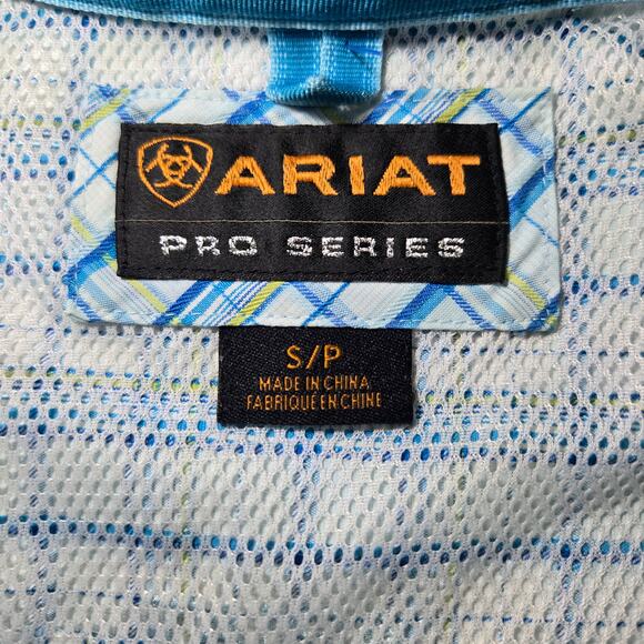 Ariat Pro Series Blue Plaid Long Sleeve Front Pocket Button Up Shirt Size Small - Picture 5 of 5